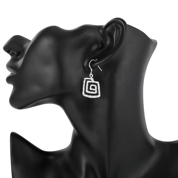 Gorgeous Sterling Silver Square Geometric Hanging Earrings - Picture 6 of 8